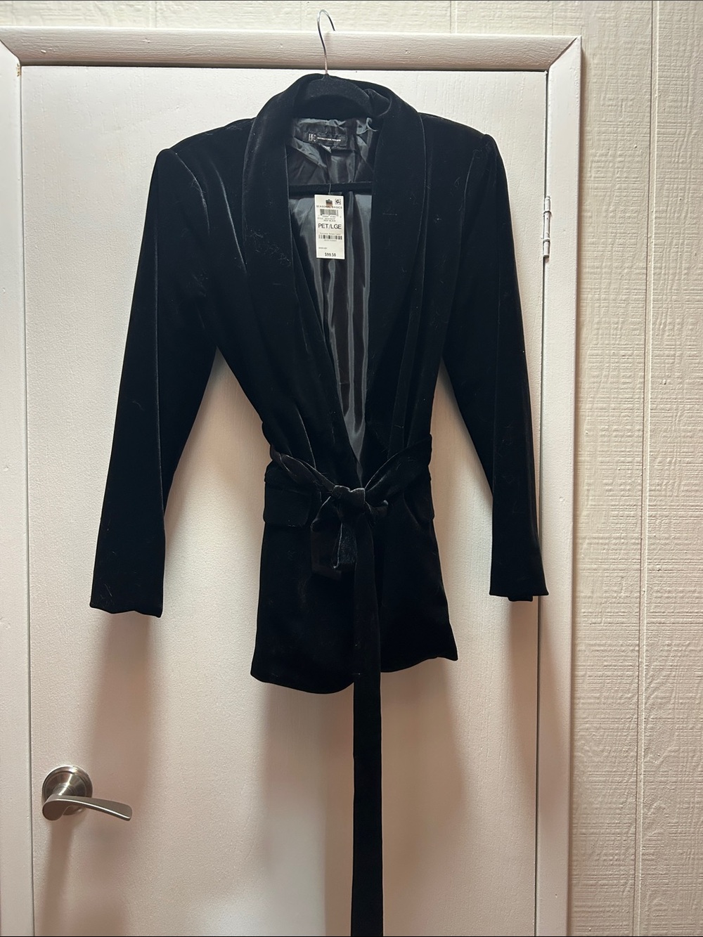 INC International Concepts Black Velvet Tie-Waist Blazer